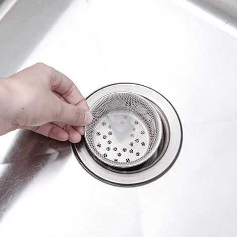 Colador de residuos para fregadero de cocina: 100 bolsas desechables de poliéster elástico blanco para filtrar residuos y evitar obstrucciones. (1/5)
