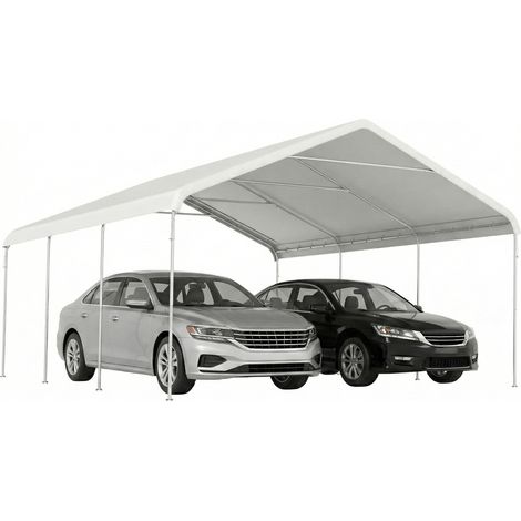 Outsunny carpa garaje portátil 5x6 m, impermeable con estructura de acero galvanizado, toldo anti-uv, cobertizo para herramientas de jardín, crema (1/5)