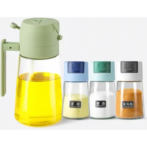 TRADE SHOP - Set Dispenser Dosatore 2 In 1 Oliera Spruzzatore Olio Con 3 Contenitori Condimenti Cucina -