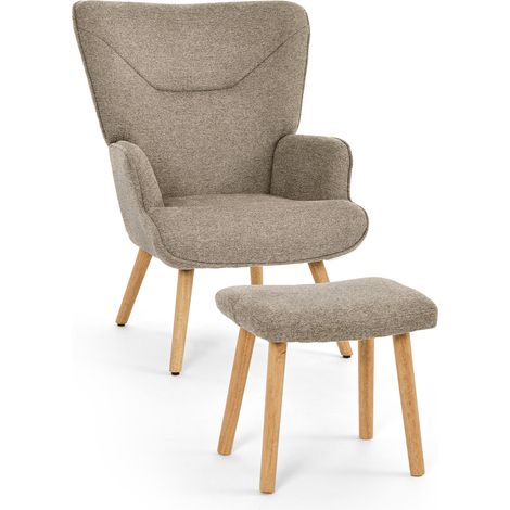 Goeurvant Fauteuil avec Repose-Pieds - Chaise de Salon Confortable - Style Moderne - Assise Épaisse - Tissu Texturé Sable