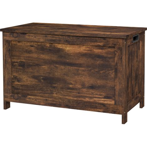 Storage Chest, Modern Storage Trunk with 2 Safety Hinges Cut-out Handles, Wooden Toy Box for Living Room, Entryway, 76 x 40 x 48 cm, Rustic Brown (1/5)