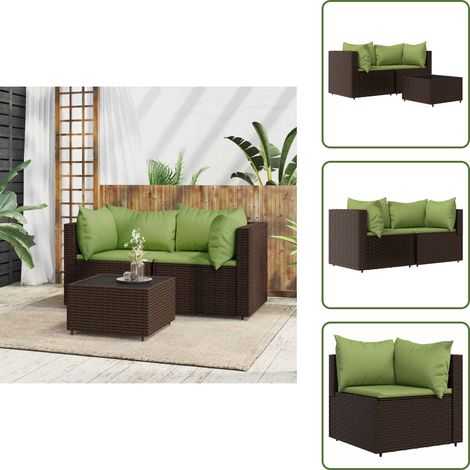 The Living Store Salon de jardin 3 pcs avec coussins marron résine tressée - Canapé d'angle (1/5)