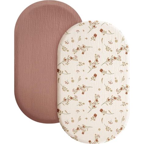 Ensemble de 2 draps-housses pour lit bébé - Couvre-lit - Drap-housse - 41 x 82 cm - Marron - Gaze de pur coton (1/5)