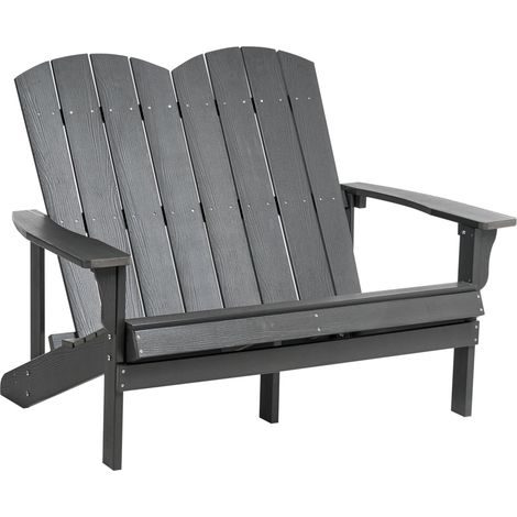Banco de exterior 2 plazas muebles de jardín de madera plástica tradicional gris oscuro Adirondack