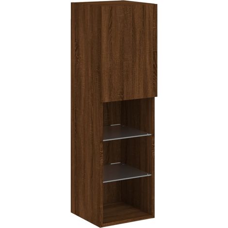 Soporte multimedia para TV estantería para televisión buffet para televisión comedor salón dormitorio con luces LED roble 30,5 x 30 x 102 cm marrón 020026689