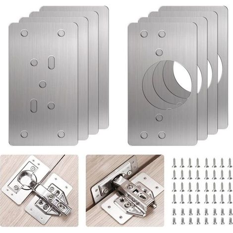 Hinge Repair Plate, 8pcs Stainless Steel Door Hinges, Kitchen Cabinet Door Repair Plates, Flat Fixing with 48 Screws (1/5)