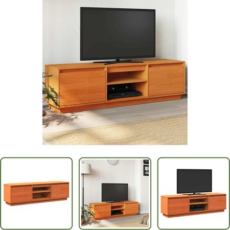 Meuble tv rangement - Meuble TV cire marron 140x35x40 cm bois pin massif (1/5)