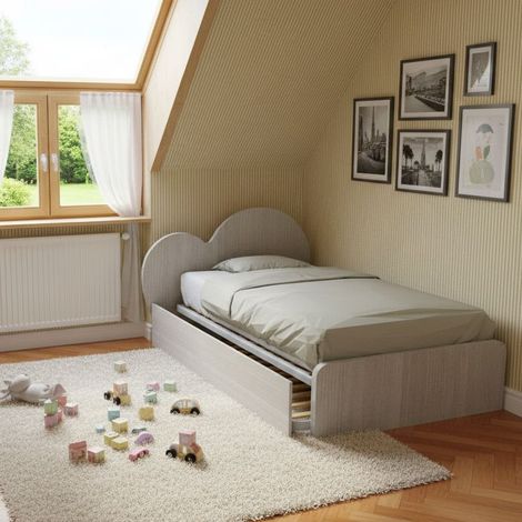 Letto a cuore 1 piazza e mezza con secondo letto estraibile - Perfetto per camerette - Rovere rock