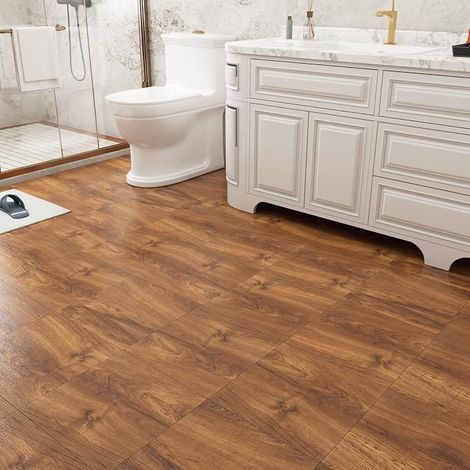 Decotalk PVC Floor Stickers Kitchen Floors Wood Effect Brown 30 x 30 cm Thickness 1.65 mm 1.35 m² 15 Pieces Self-Adhesive PVC Floors Vinyl Wood Floors Adhesive Garage Kitchen (1/5)