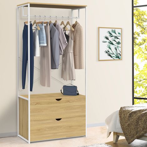 Armario 2 cajones An. 80 cm DETROIT diseño industrial madera y metal blanco