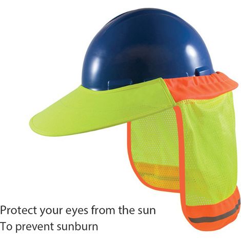 Visière pare-soleil avec languette de canard, adaptée aux casques de sécurité. Auvent réfléchissant fluorescent haute visibilité pour se protéger des fortes chaleurs estivales. Respirant et frais. (1/3)