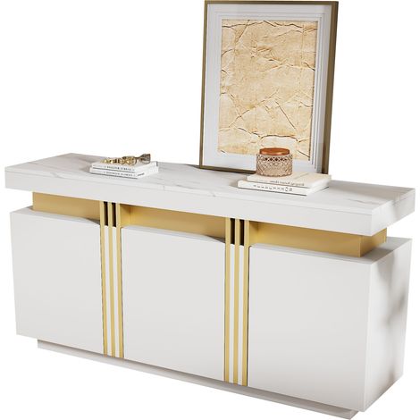 ELVMI Madia con 3 Ante, 6 Scomparti e Ripiani Regolabili per Soggiorno in Pannello di Particelle 140 × 38 × 70 cm Bianco (1/5)