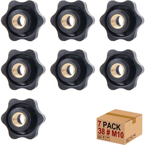Lot de 7 écrous à poignée étoile M10 × 38 mm - Filetage intérieur - Bouton de serrage - Écrou moleté - Tête en étoile pour machine-outil, machine (M10) (1/5)