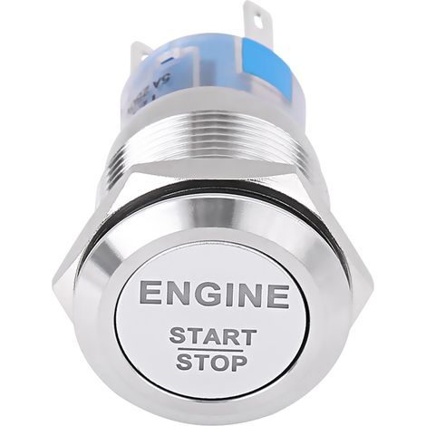 Bouton poussoir LED blanc 12V pour démarrage moteur voiture, acier inoxydable argenté, interrupteur Start Stop (1/5)