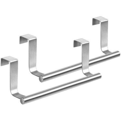 Porte-serviettes de porte, sans perçage, pour cuisine, salle de bain et armoire, 23 cm, 2 pièces (argent) (1/4)