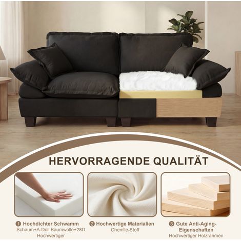 Modulares Ecksofa 264 x 155 x 90 cm aus schwarzer Chenille mit Ottomane – MEUBLIV (1/5)