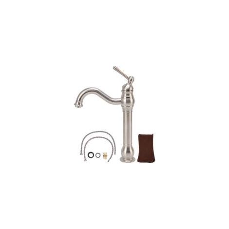 Robinet de lavabo en cuivre brossé, style rétro industriel, mitigeur à poignée unique pour lavabo sur plan. (1/5)