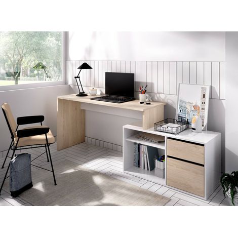 Dmora – Bureau d'angle multifonction 139x92 cm – Structure en mélaminé résistant – Tiroir et étagères pour rangement – Design moderne — vue 4
