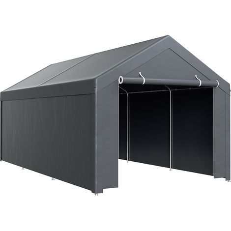 Randaco Garagenzelt 3x6 m, Carport mit Seitenwaenden, PE Lagerzelt mit verzinktem Stahlgestell, wetterfester Unterstand fuer Pkw, Maschinen und Gartengeraete, Grau