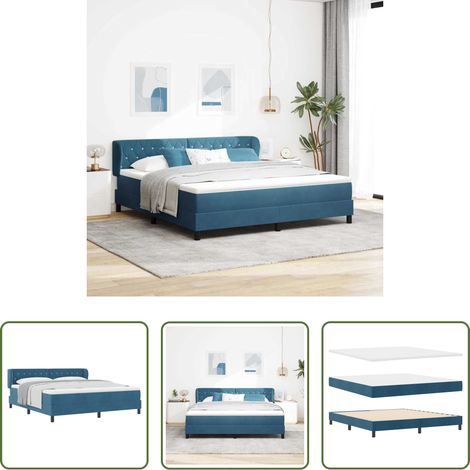 Lits en bois - Lit à ressorts avec matelas Bleu foncé 180 x 200 cm Velours (1/5)