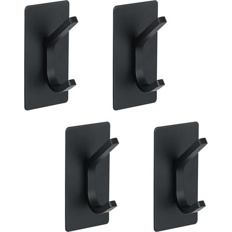 4 Pièces Crochet Adhésif, Porte-Serviettes Muraux Autocollants, Porte Manteau Adhésif en Acier Inoxydable, Accroche Tableau sans Perçage, Crochet Autocollant en Acier Inox, Noir (1/5)