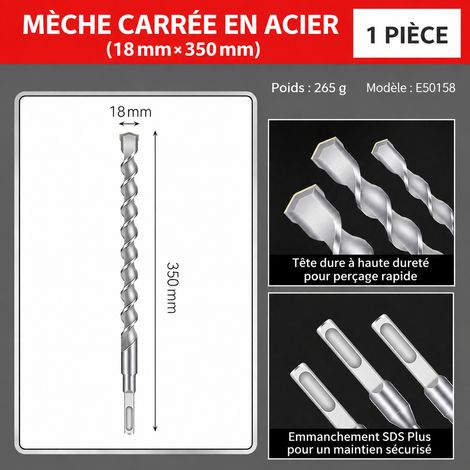 Foret pour béton emmanchement carré 18 × 350 mm haute résistance 18 350mm 350 e50158 18 × 15 × 2 cm 265 g – Livraison gratuite
