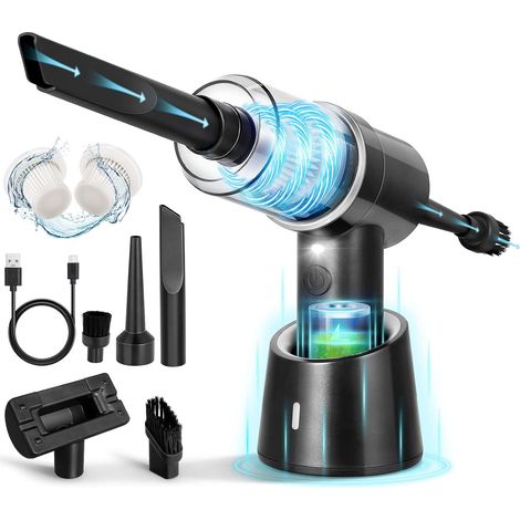 Aspirateur à Main sans Fil, Mini Aspirateur à Main, Aspirateur de Voiture, Rechargeable 3 en 1 Succion Légère avec 2pcs Filtre Lavable pour Nettoyage d'animaux Poils Voiture Maison(Noir) (1/5)