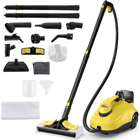 COSTWAY Nettoyeur Vapeur Portable de 1800W pour Maison, Machine à Nettoyer à Vapeur Roulante avec 15 Accessoires & Réservoir de 1,8 L pour Sol Fenêtre Verre Tapis (Jaune) (1/5)