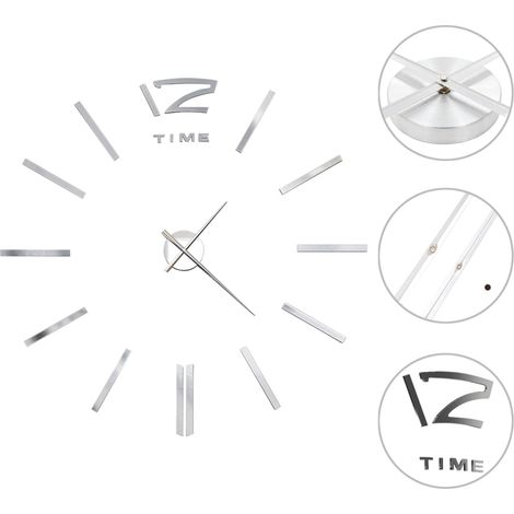 INLIFE Horloge murale 3D Design moderne 100 cm XXL Argenté (1/5)