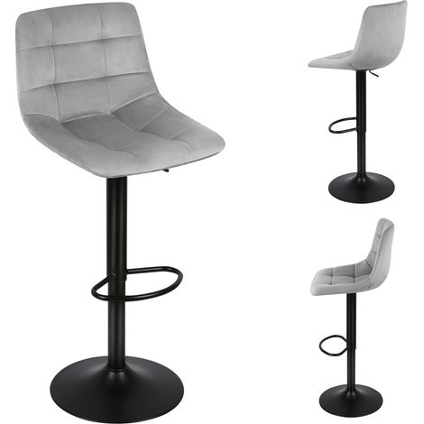 Lot de 2 Tabourets de Bar avec Dossier, Chaises de Bar rembourrés en velours, Chaises Hautes avec Repose-Pieds, pour Cuisine, Salon, Bar, Gris clair (1/5)