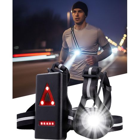 Lampe de Course à Pied Rechargeable, Lampe Running Étanchéité avec Lumière Avant/Arrière, Éclairage 90° pour Running, Bande Réfléchissante 360° pour Jogging et Activités Extérieures