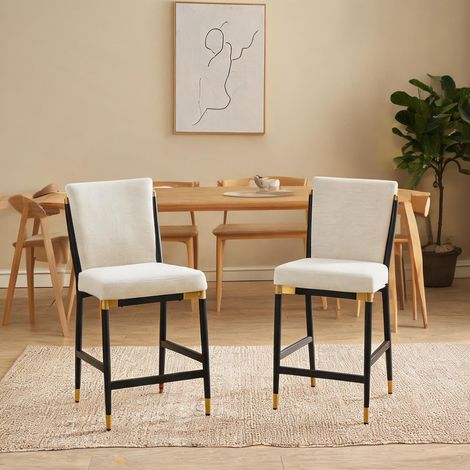 Lot de 2 tabourets de bar scandinaves beige tissu en tissu (1/5)