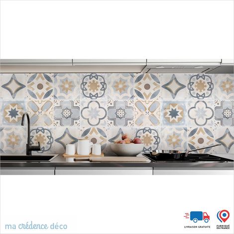 Crédence : Carreaux ciments classiques 3 - Couleur Beige ivoire - Alu composite - 120 - 60 (1/3)