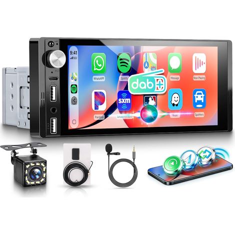 Dab+/Dab Autoradio 1 Din avec sans Fil Carplay Android Auto Bluetooth 5.2 FM/AM, 6.9 Pouces Écran Tactile Radio Mirror Link Dab Adaptateur/EQ/USB/Type C Commande au Volant Caméra de Recul (1/5)