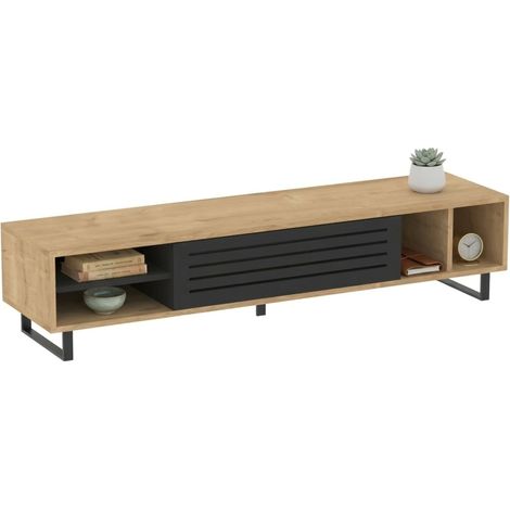 Mueble Porta tv Sovico, un estante, una puerta, 5 compartimentos, 160x40x35h cm Negro Antracita