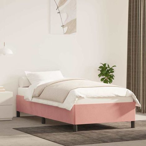 Cadre de lit 80 x 200 cm avec sommier à lattes en velours rose, sans matelas, 22.7kg - PANGIVO (1/5)