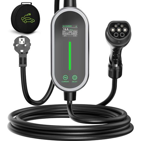 Electric Car Charger 3.6kW 8m, 6-16A Cable Type 2, Portability Electric Car Charging Cable with LED Display and Bag, Compatible with EV/PHEV IEC 62196-2 (1/5)