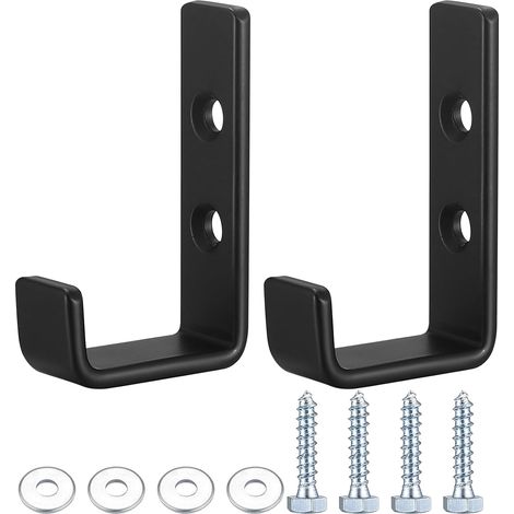 J-förmige Wandhaken – 2er-Set – Schwarzer Kohlenstoffstahl – Hohe Tragkraft bis 70 kg – Für Garage und Garten – Robuste Befestigung (1/5)