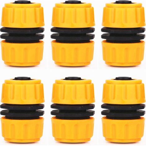 6er-Pack Schlauchreparaturverbinder, Quick Fix-Verlängerungsverbinder für 1,27 cm (1/2 Zoll) Gartenschläuche (Gelb) (1/4)
