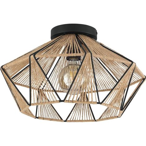 Lampada del soffitto adwickle acciaio nero, natura tessile E27 1x40w H: 26 cm Ø44,5 cm Dimmabile