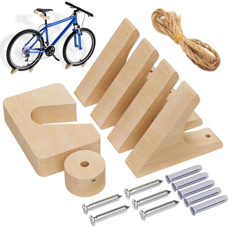 Support mural pour vélo, en bois, avec capacité de charge de 50 kg, pour vélo de route, VTT, hybride, tandem (1/5)