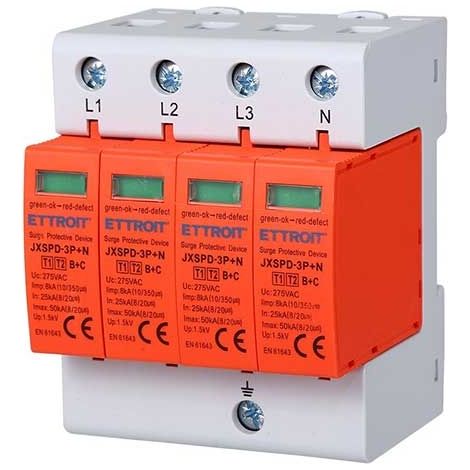 Überspannungsableiter T1+T2 220V 3P+N 3 Pole Belegt 4 DIN-Module Ettroit JXSPD-3P+N