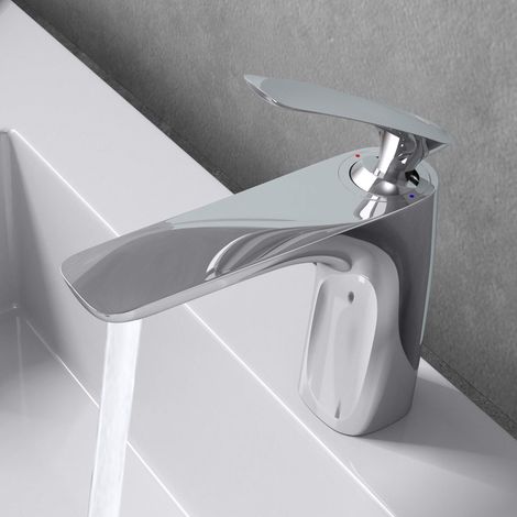 doporro Rubinetto Bagno Cascata Miscelatore per Lavabo Caldo e Freddo Regolabile Miscelatore Monocomando 16.5cm WAM-7201 Argento