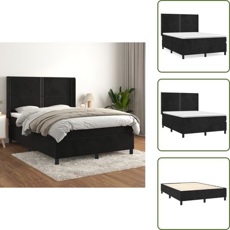 Colchón ensacado - vidaXL Cama box spring con colchón terciopelo negro 140x200 cm - Cama de espuma