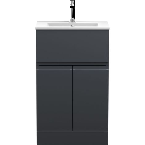 Mavesyn Contemporary 2 Door 1 Drawer Floor Standing Vanity Unit with Minimalist Basin, Dark Grey, 500mm