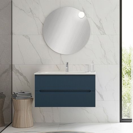 Mobile bagno sospeso 90 cm blu petrolio cannettato Bali (1/5)