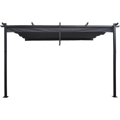 Pérgola adosada de aluminio con techo retráctil - 3 x 4 m - Gris (1/4)