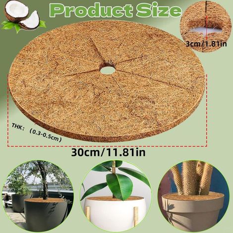 30 cm Kokosnussmulchscheibe, 4 Stück sichere Kokosfasermulchmatte, umweltfreundlich, atmungsaktiver Kokosnusspflanzenschutz für Topfpflanzen, Gartenrasenschutz (30 cm) (1/5)