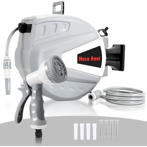 EINFEBEN Enrouleur De Tuyau 20+2m Pression 8bar Raccord 1/4"avec Pistolet à Eau (9 Modes de Jet Réglables) Pivotant à 180° Automatique Pneumatique (1/5)