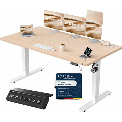 Bureau Assis Debout 160×70 cm, Rappel Posture, 2 Mémoires, Chêne (1/5)